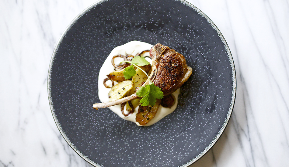 Image for Coriander Spiced Lamb Rib Chops with Fingerling Potatoes and Crème Fraiche