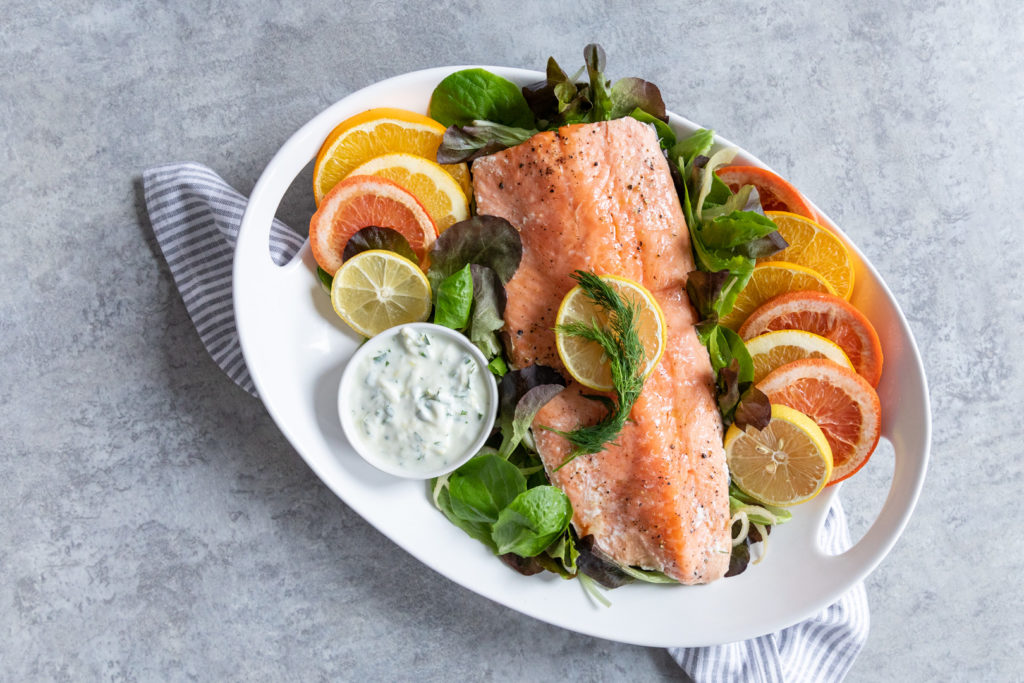 Image for Slow Roasted Citrus Salmon with Lemon-Mint Yogurt