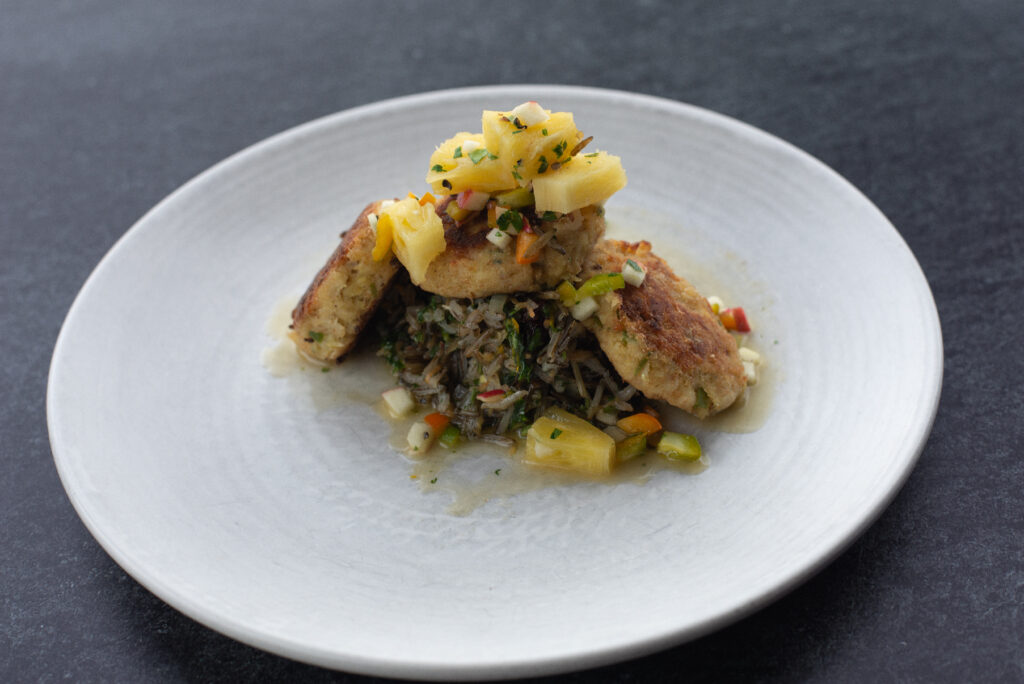 Image for Austin Bartold’s Walleye Cakes with Pineapple Slaw & Wild Rice Salad