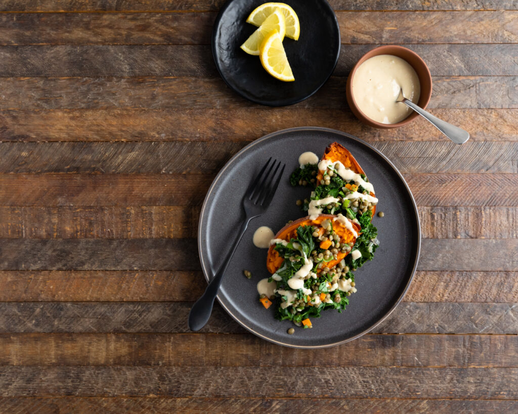 Image for Roasted Sweet Potatoes with Lentils and Tahini Dressing