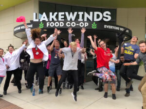 Lakewinds Team Members at the Richfield Store Jumping for Joy