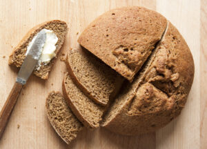 overhead shot of a loaf of bread made from Kernza flour