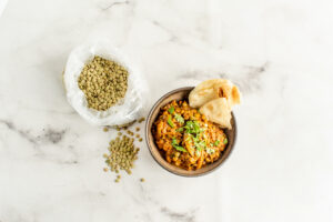 curried lentils served with naan bread