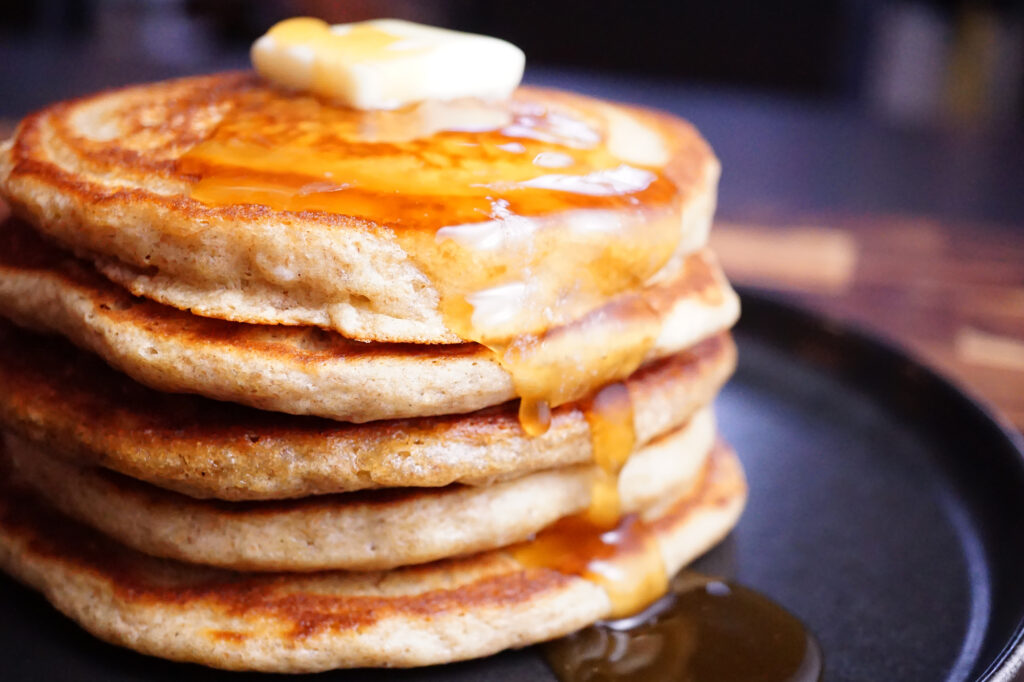 a close-up of Kernza-flour pancakes
