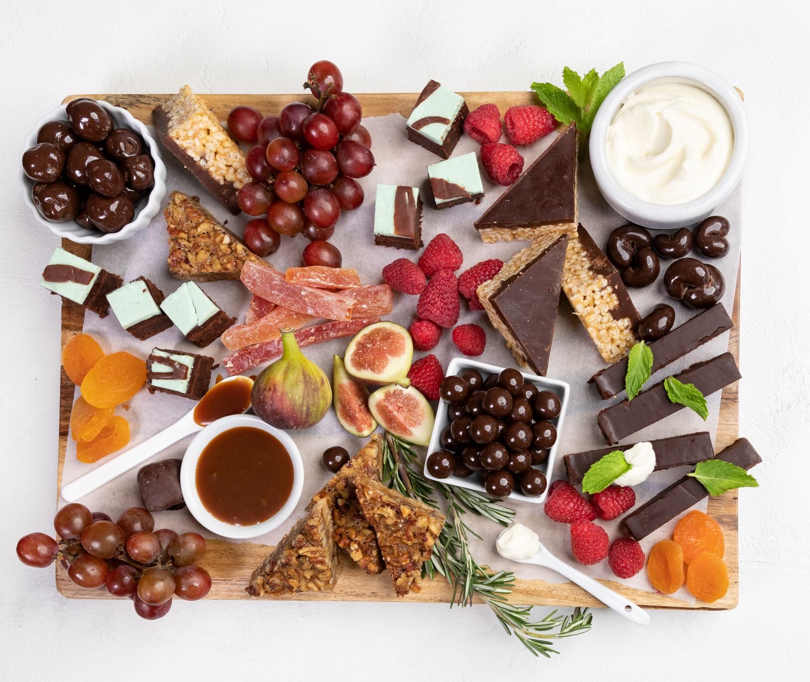 Dessert Board with Chocolates, Fruit, Caramel