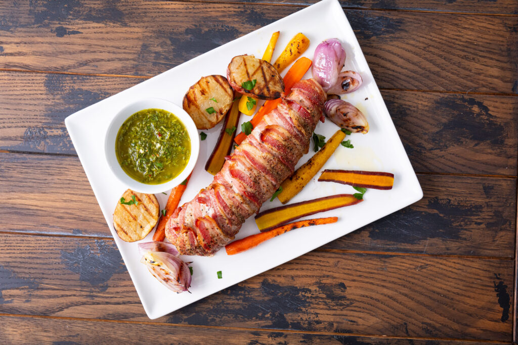Image for Bacon-Wrapped Pork Tenderloin with Vegetables and Gremolata