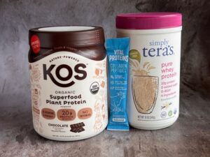 Protein Shake Powder: KOS Plant Protein, Collagen Peptides, Whey Protein