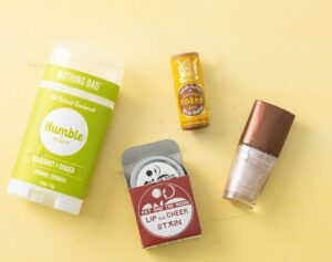 Humble Deodorant, Fat & The Moon makeup, Yellow Booda Lip Balm
