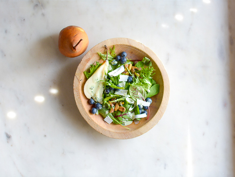 Image for Blueberries and Greens with Goat Cheese Basil Dressing