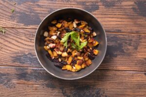 Small Pieces of Roasted Vegetables In a Bowl