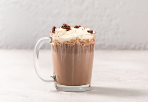 Hot Chocolate with Whipped Cream and Crumbled Cookies