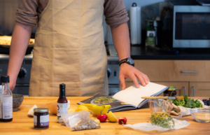 Kitchen Scene with Cookbook Open, Ready to Cook