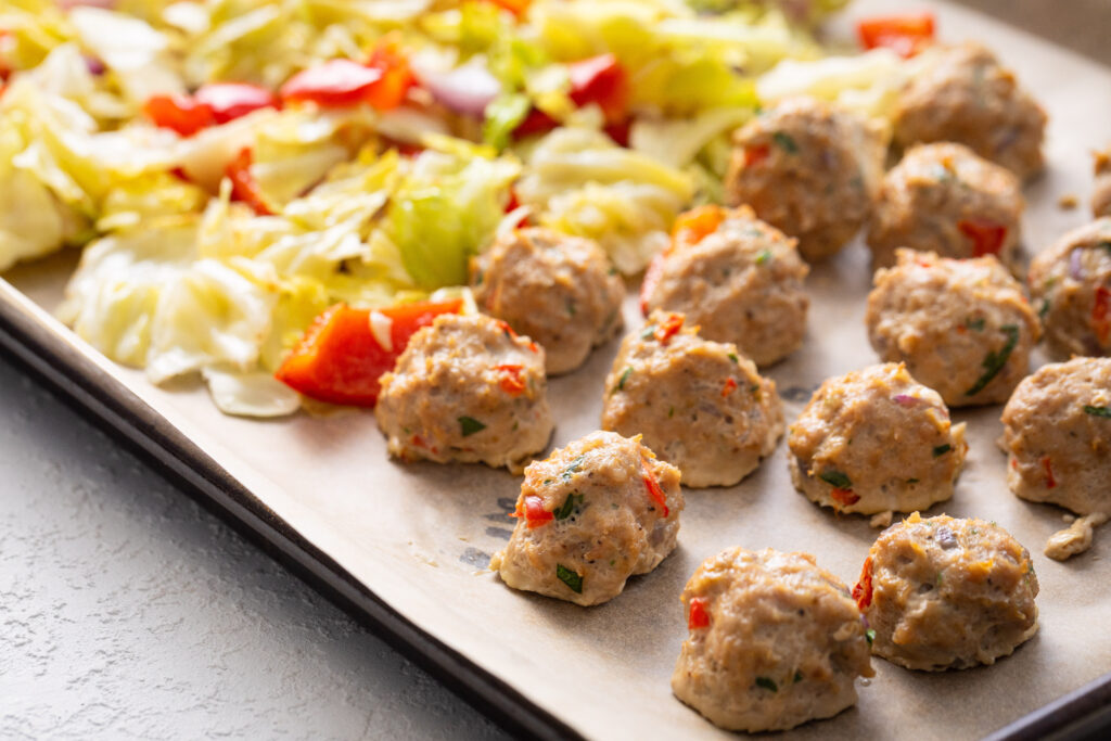 Image for Batch-Cooked Turkey Meatballs and Veggies