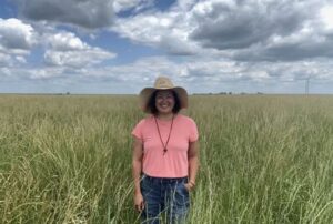 Farmer Wendy Stands in Field of Kernza Perennial Wheat
