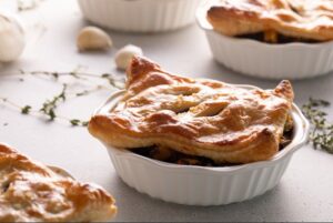 Mini Wild Rice Potpie in a White Fluted Bowl