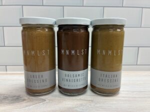 Three Clear Glass Jars of MNMLST Dressings