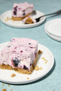 No-bake blueberry lemon desserts on white plates