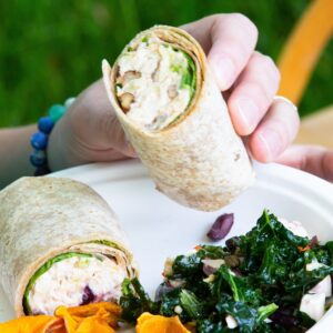 Close Up of a Hand Holding a Sandwich Wrap Outdoors